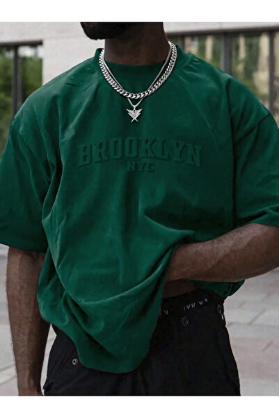 Altamira تي شيرت أخضر كبير الحجم - طباعة بروكلين منقوشة