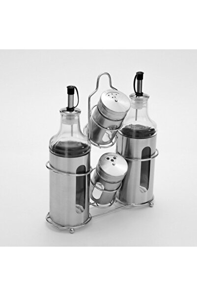 Fame Kıtchen 4'lü Metal Standlı Cam Yağlık Sirkelik Tuzluk Seti