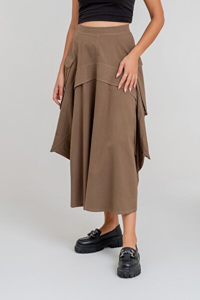 Bold & Young Cotton Women's Skirt - with Cargo Pockets, Mouldings and Hidden Zipper