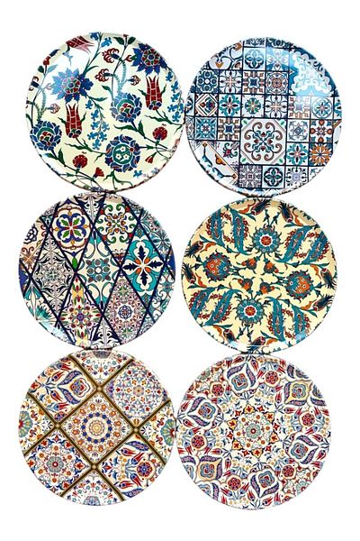 GALATA GIFT 6-Piece Coaster Coaster with Rug Pattern, 6-Piece Mushroom-Based Coaster Coaster 9cm