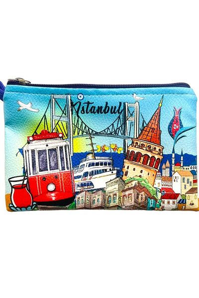 GALATA GIFT Portofel de damă elegant cu fermoar de mărime medie - un singur compartiment, robust, mărgele de ochi rău, Istanbul 18*12cm