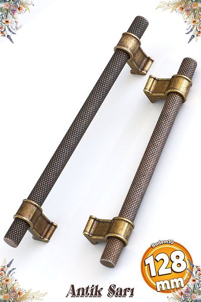 Badem10 Hisar Antique Metal Galben Antic 128 Mm Model Zimțat Mobilier Bucătărie Mâner Dulap Mâner Mâner