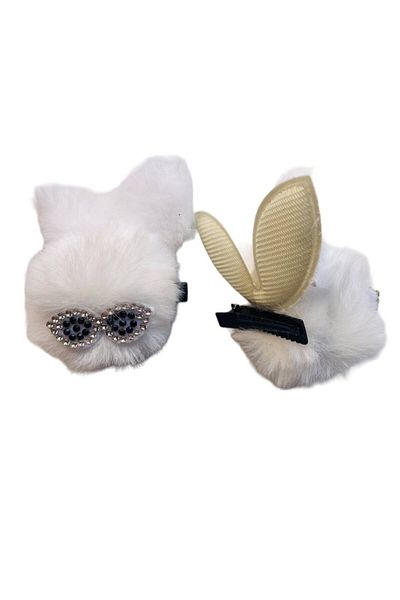 GALATA GIFT Agrafă dublă, roz, crocodil de pluș, ochelari, agrafă de păr cu ureche, agrafă de pluș pentru fetiță 4 cm