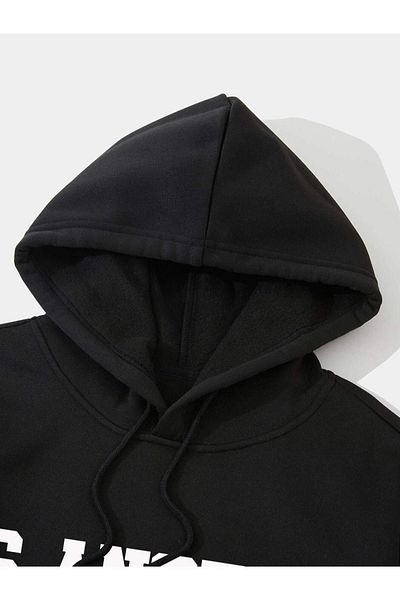 Altamira Unisex Black Los Angeles Printed Oversize Hooded Sweatshirt