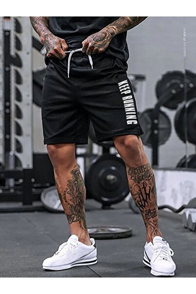 Altamira Erkek Siyah Running Baskılı Şort