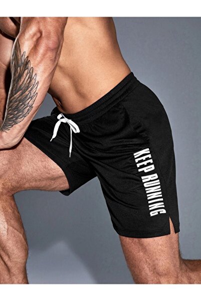 Altamira Erkek Siyah Running Baskılı Şort