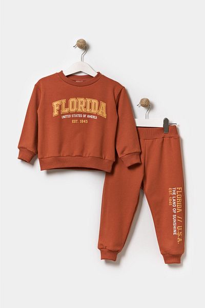 Minipodyum Boy's 2 Thread Raised Cotton Florida Tracksuit Set