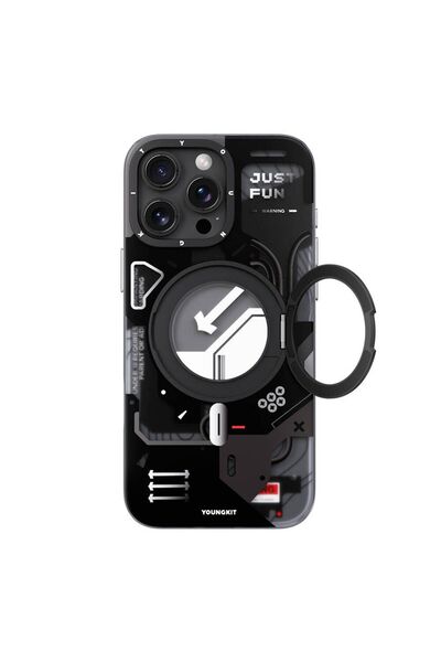 Youngkit iPhone 16 Pro Max Uyumlu Kılıf Magsafe Şarj Özellikli Youngkit 360° Standlı Starship Serisi Siyah