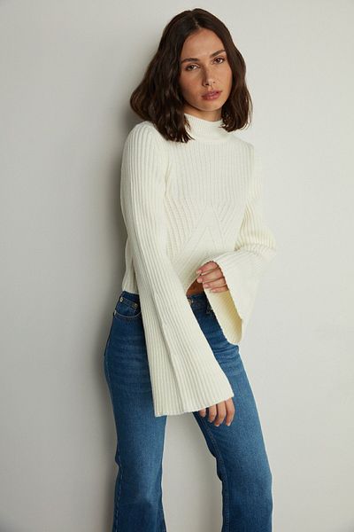 VATKALI Strickpullover mit V-Schlitz Ecru