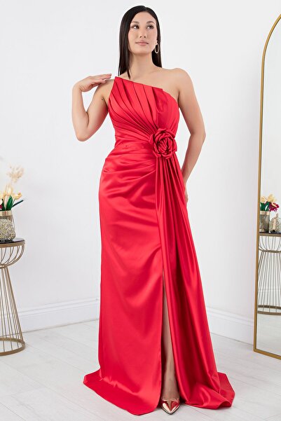 PULLIMM Στράπλες Σατέν Φόρεμα - Λεπτομέρεια τριαντάφυλλου, ECR5334