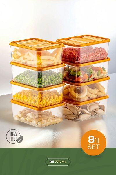 Vienev 8-Piece Orange Microwavable Refrigerator Organizer - Freeze Storage Container