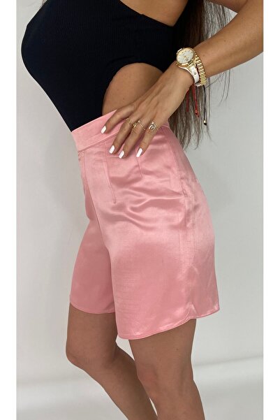 Yasminyes Özel dikim toz pembe ipek saten kumaş şort