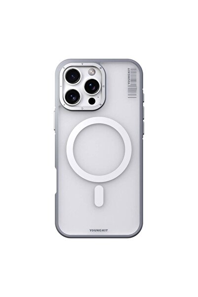 Youngkit iPhone 16 Pro Uyumlu Kılıf Magsafe Şarj Özellikli Youngkit Rock Sand Serisi Kapak Gri