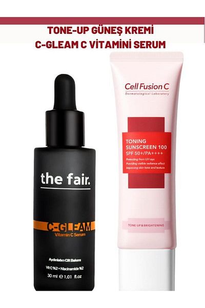 Cell Fusion C High Protective Toning Tone up Sunscreen and C Gleam Vitamin C Serum - the Fair