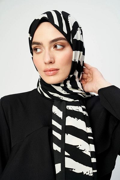 Modakaşmir Medina Silk - Claw Pattern Black and White Series Shawl
