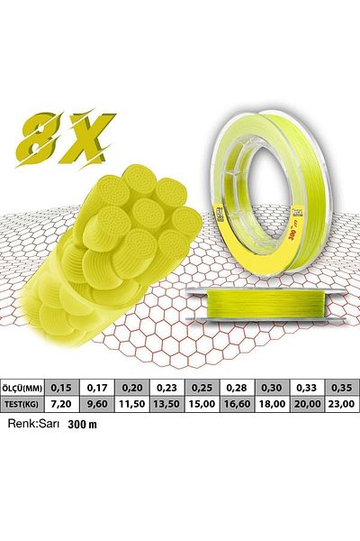 MERCAN MİSİNA Mercan Platinum Pe 8x Linie de pescuit cu bobină galbenă 300 M