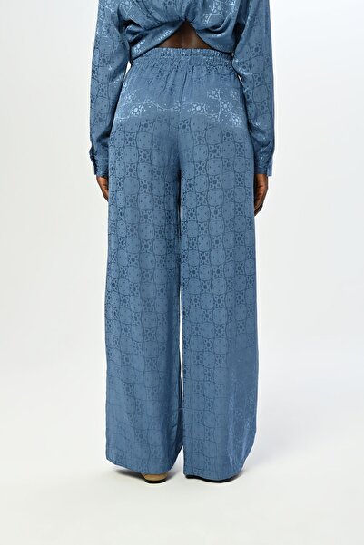 Orfeo Negro Patterned Wide Leg - Women's Elastic Waist Trousers