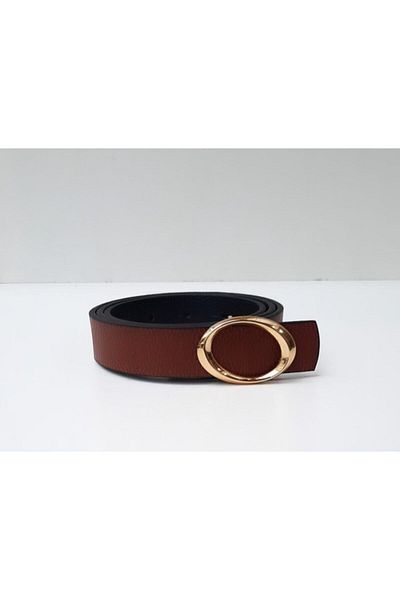 Kemerix Women's Gold Oval Buckle Tan Belt
