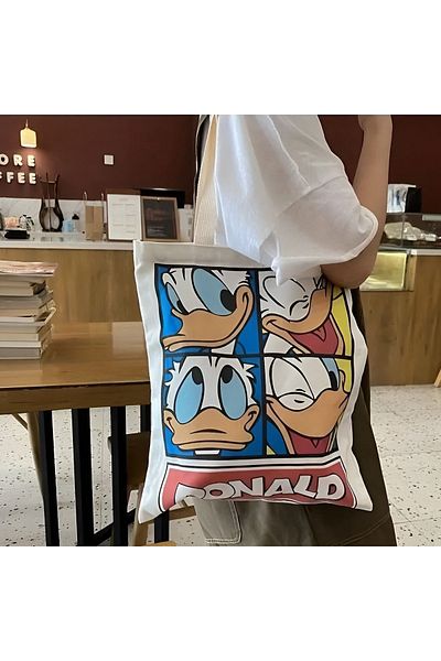 Cemira Geantă de umăr din pânză groasă cu design Donald Duck, geantă de pânză