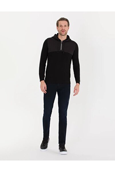 Pierre Cardin Men's Knitwear Sweater - Black, Slim Fit, Hooded