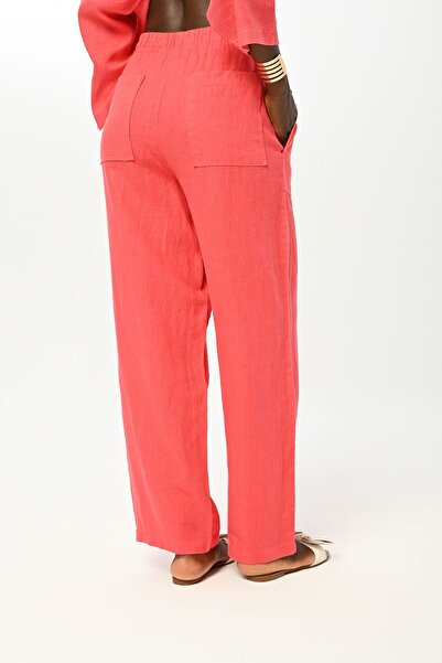 Orfeo Negro Women's - Straight Linen Trousers, Wide Leg and Elastic Waist