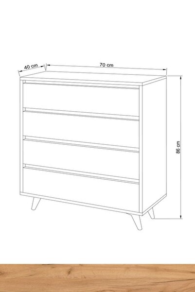FUHO Suvera 4 Çekmeceli Şifonyer Meşe-beyaz
