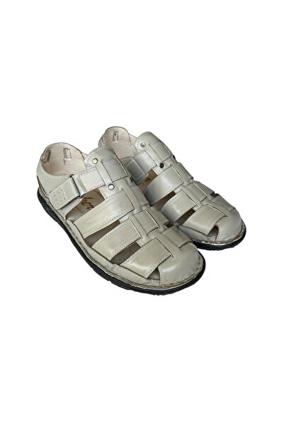 Liger Men's Genuine Leather Velcro Sandals CREAM