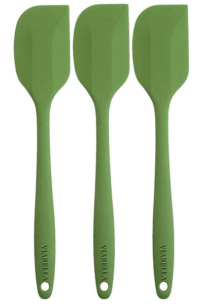 viarella Green Silicone Spatula - Set of 3, Heat Resistant, Fireproof and Scratch Proof, 27cm