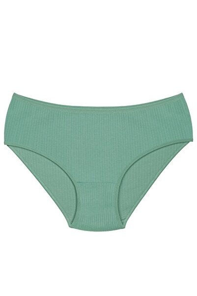 Humaone 100% Cotton, High Waist, Ribbed, 6-Piece Women's Panties 2 Green, 2 Stones, 2 White