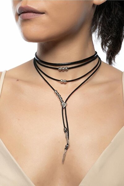 DENİZ TASARIM Asansörlü Süet Deri Kolye! Bonculkarla Süslenmiş , Küş Tüyü Objeli. Gümüş Kaplama.