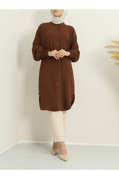 HİJABAYA Draped Sleeve and Oval Cut Stand Collar Tunic
