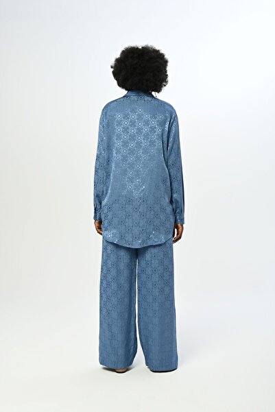 Orfeo Negro Patterned Wide Leg - Women's Elastic Waist Trousers