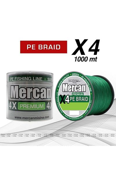 MERCAN MİSİNA Mercan Pe Knit Premium 4x Snur 1000 M Linie verde