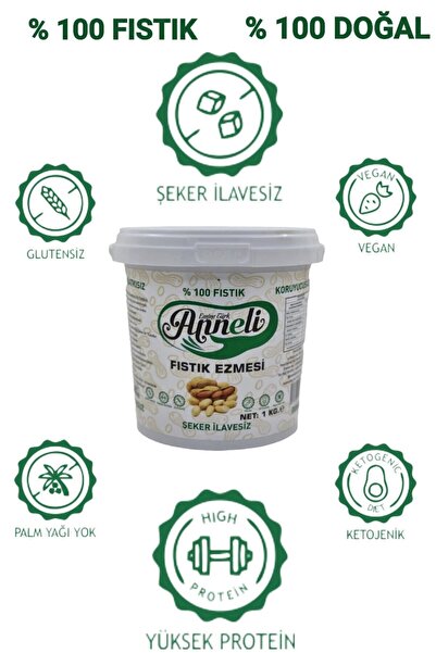 Emine türk anneli 1 Kg Fıstık Ezmesi Şekersiz Sade Annemeli Ile %100 Doğal %100 Fıstık