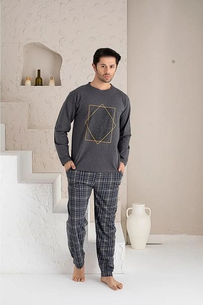 Lukitus Σετ Πιτζάμες Ανδρικές - Μακρύ μανίκι, Μηδενική λαιμόκοψη, Βαμβακερή