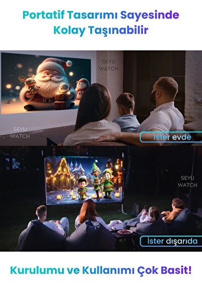 SEYUWATCH Taşınabilir Sinema Dizi Film Projeksiyon 1080P/2K/4K Ev Sineması Dahili Android 11, WiFi & Bluetooth