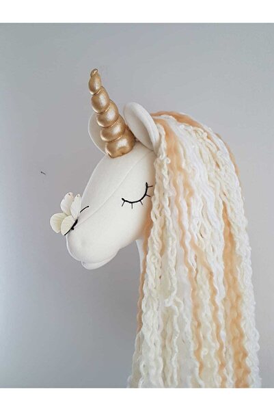 minibellababy UNICORN Büst Duvar Dekoru Krem Beyaz Kahverengi Saç/ Kelebekli/...