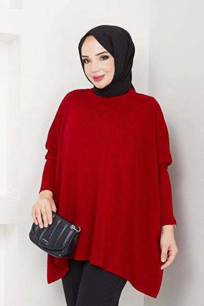 LE CARAMBOLE Γυναικείος Κόκκινος Μανδύας Τρίκου Oversize Πουλόβερ