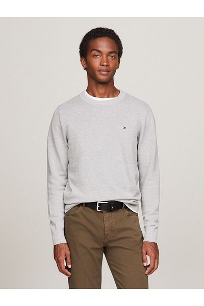 Tommy Hilfiger Men's Brand Logo Organic Cotton Gray Sweater Suitable for Daily Use Mw0mw33511-P01