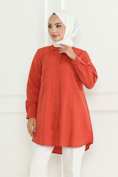 Eliva Cămașă Hijab Boyfriend pentru femei, din bumbac, cu nasturi ascunși