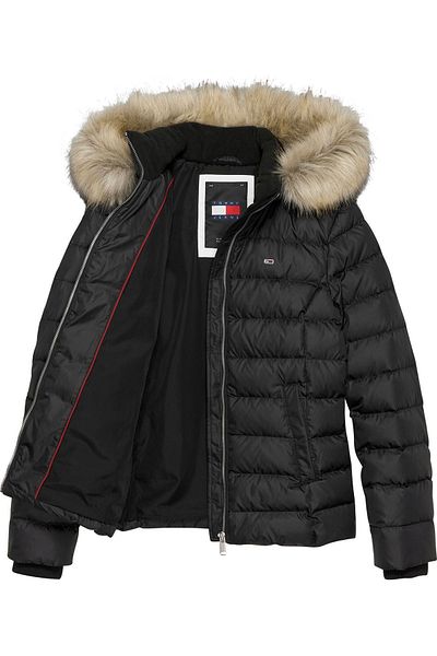 Tommy Hilfiger Stylish Looking Black Coat with Hood - Women'S/Girls, Brand Logo, Full Zipper, Daily Use, Dw