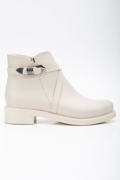 Tonny Black Γυναικείες μπότες Nude Color - Thermo Sole, Κοντό τακούνι με σταυρωτό λουράκι, αγκράφα και φερμουάρ