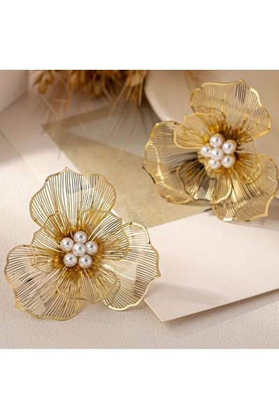 SE Jewellery Gold Double Layered Pearl Detailed Stylish Women's Earrings