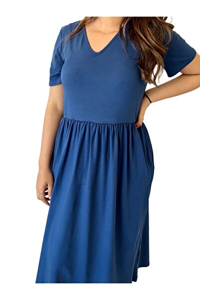 Merlot Cep Detaylı V Yaka Elbise