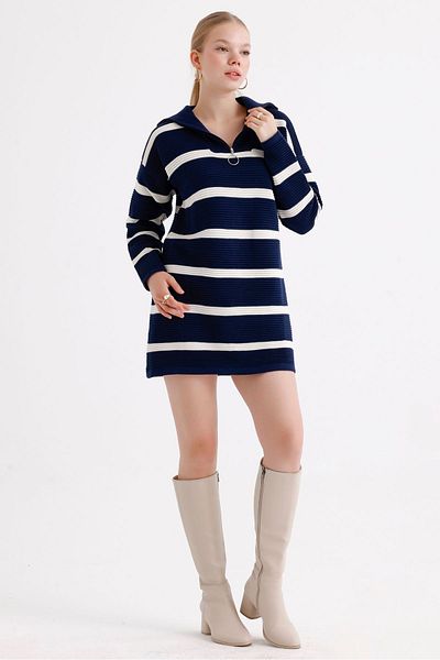MD trend Μοτίβο Oversize ριγέ πλεκτό τουνίκ - Γυναικείο φόρεμα με φερμουάρ