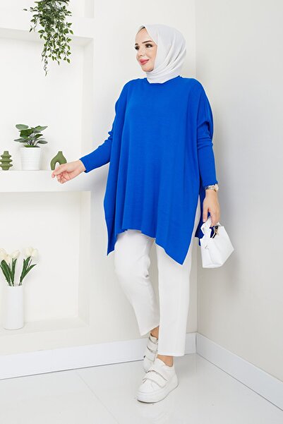 LE CARAMBOLE Πλεκτό πουλόβερ Sax Blue Oversize Slit - Γυναικείο