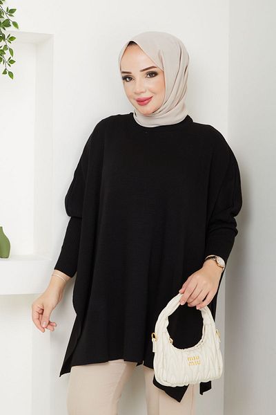 LE CARAMBOLE Μαύρο Πλεκτό Hijab - Γυναικείο πουλόβερ Oversize