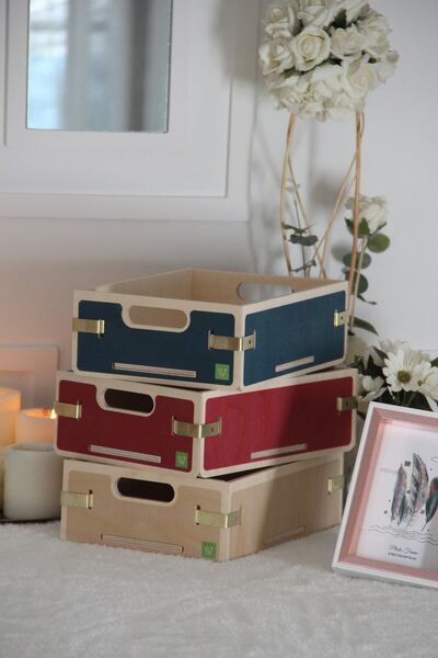 Wodiza 3'lü Ahşap Sepet Organizer\düzenleyici Sepet Dikdörtgen Boy 27cm X 19c...