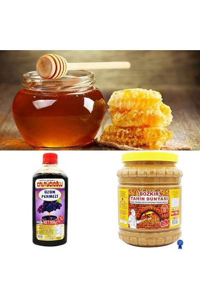 Kalaycıoğlu Bozkir Couple Rubed Tahin 1900 Gr - Spring Decorated Honey 1 kg - Grape Bean 950 g