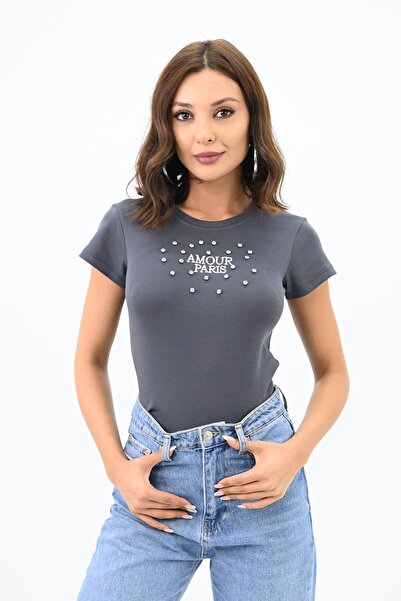 Koza Butik Жіночий футболка з вишивкою з каменів - 1774-25